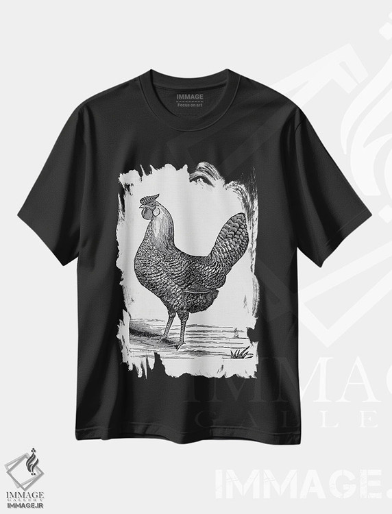 تیشرت طرح دار مرغ قدیمی، هنر تزئینی سیاه و سفید اثر امیلی وینتیج کو | immage.ir