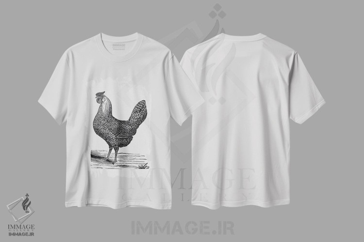 تیشرت طرح دار مرغ قدیمی، هنر تزئینی سیاه و سفید اثر امیلی وینتیج کو | فروشگاه ایماژ