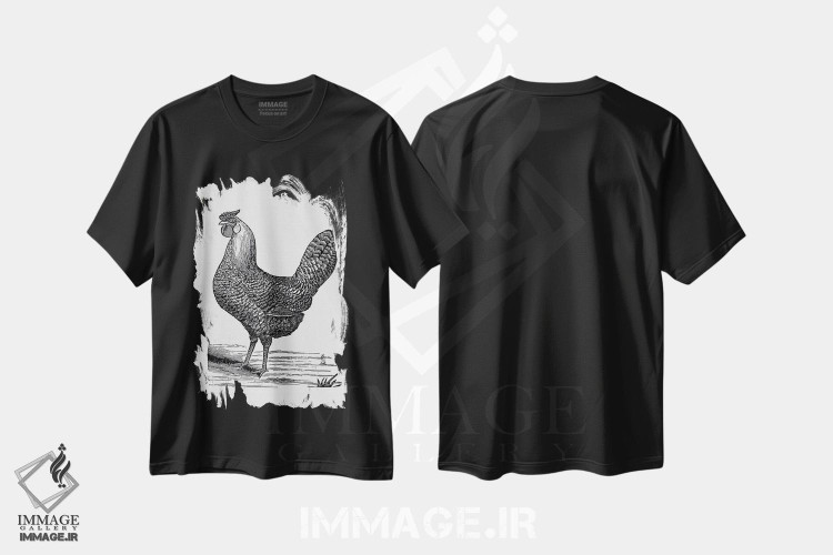 تیشرت طرح دار مرغ قدیمی، هنر تزئینی سیاه و سفید اثر امیلی وینتیج کو | immage.ir