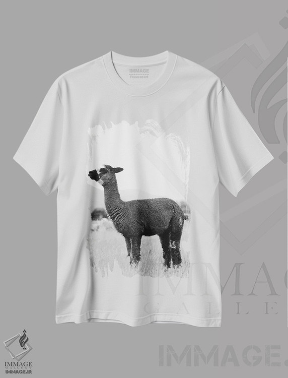 تیشرت طرح دار آلپاکای سیاه و سفید، هنر تزئینی سیاه و سفید اثر امیلی وینتیج کو | immage.ir