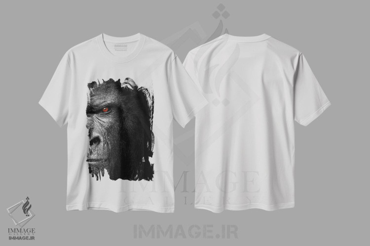 تیشرت طرح دار سر گوریل روی پس زمینه سیاه، عکاسی با رنگ های درخشان اثر آدریان ویریو | immage.ir