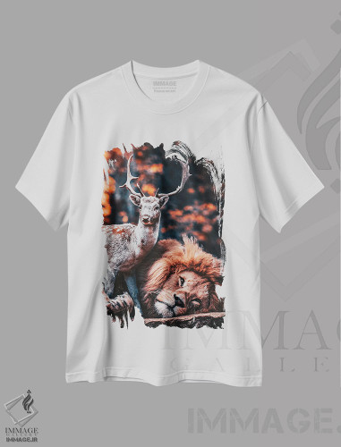 تیشرت طرح دار شیر دوست گوزن است، مدیوم اثر آدریان ویریو | فروشگاه ایماژ