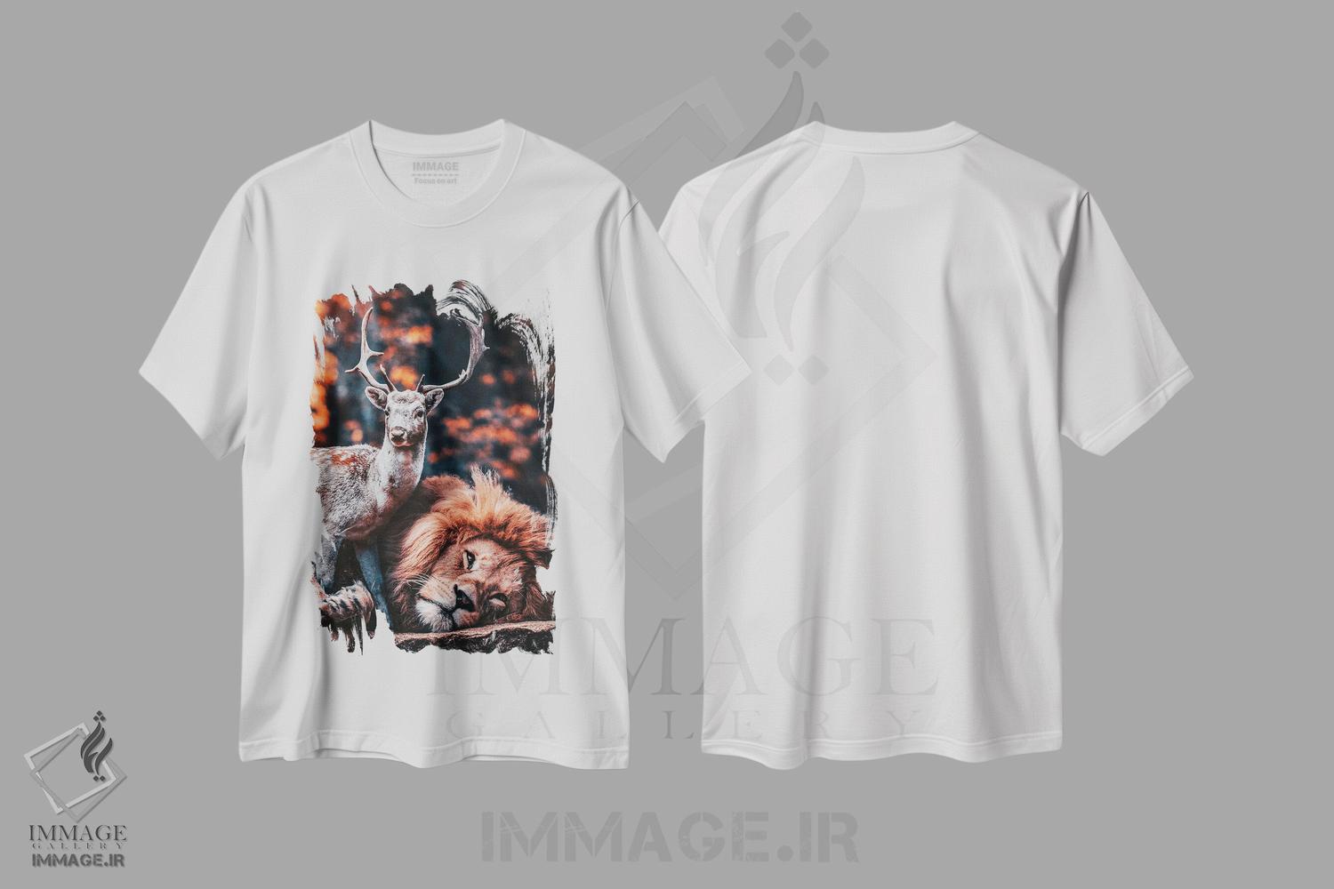 تیشرت طرح دار شیر دوست گوزن است، مدیوم اثر آدریان ویریو | فروشگاه ایماژ
