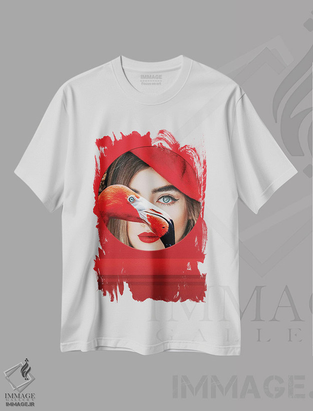 تیشرت طرح دار زن قرمز، اثر انتزاعی، مدیوم اثر آدریان ویریو | فروشگاه ایماژ