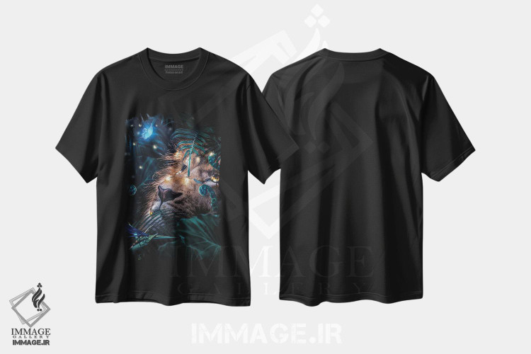 تیشرت طرح دار شیر در جنگل، شب تاب ها شب را روشن می کنند، هنر دیجیتال اثر آدریان ویریو | فروشگاه ایماژ