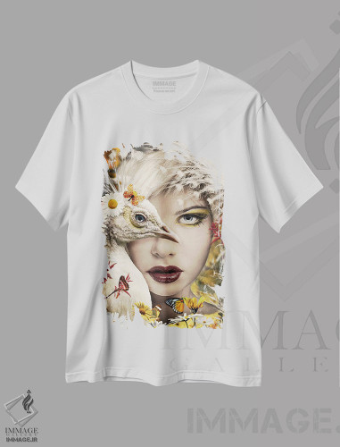 تیشرت طرح دار زن طاووس نما، عکاسی ترکیبی اثر آدریان ویریو | فروشگاه ایماژ