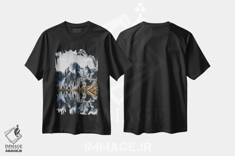 تیشرت طرح دار بازتاب کوه ها در آب، طبیعت، مدیوم اثر آدریان ویریو | فروشگاه ایماژ