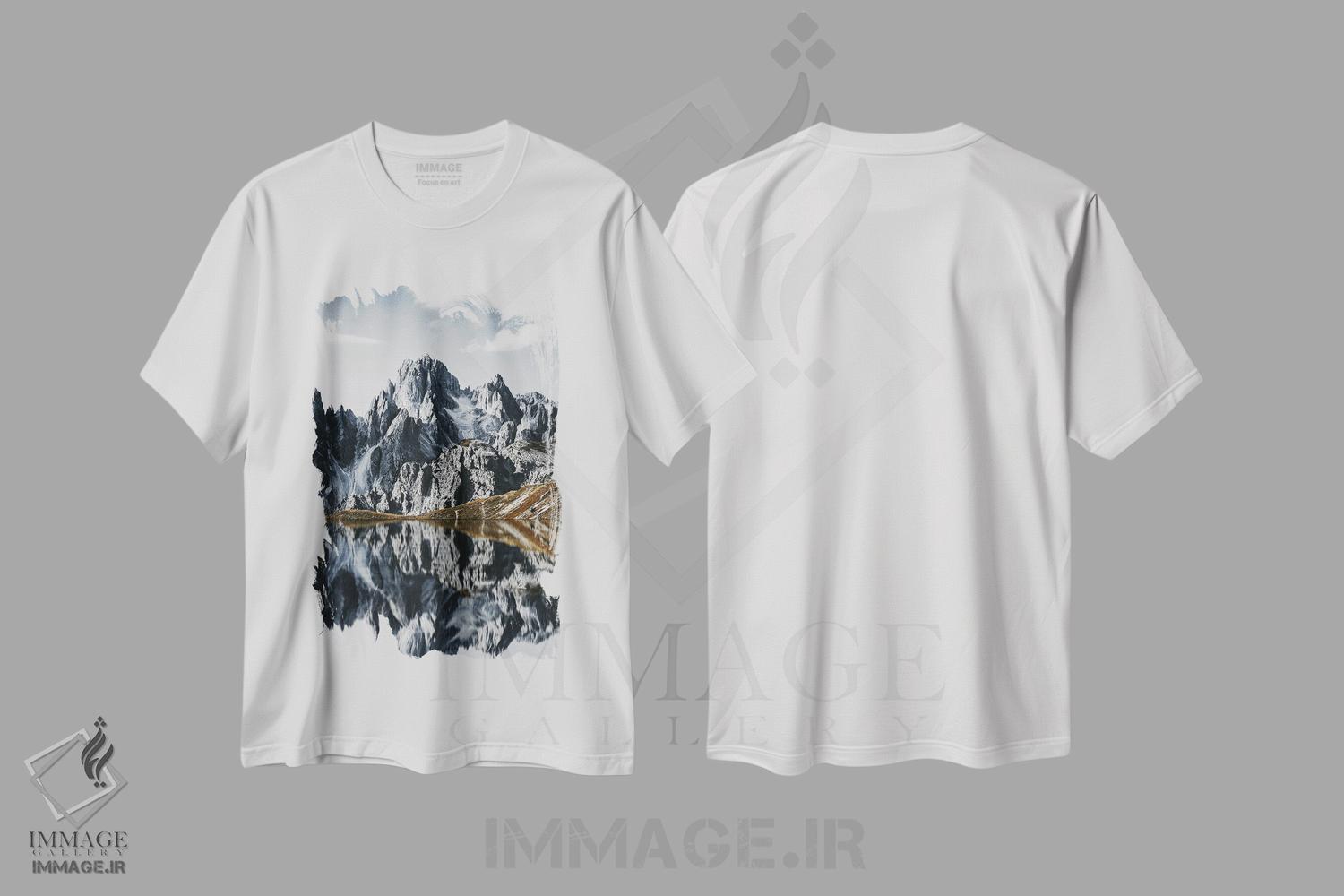 تیشرت طرح دار بازتاب کوه ها در آب، طبیعت، مدیوم اثر آدریان ویریو | immage.ir