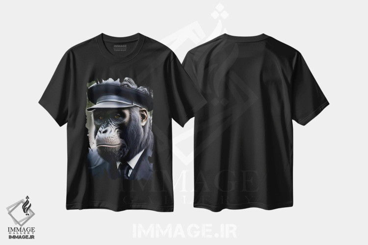 تیشرت طرح دار HatIV,گوریل با کت وشلوار شیک و کلاه، عکاسی ترکیبی اثر آدریان ویریو | فروشگاه ایماژ
