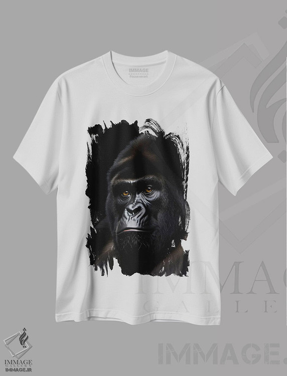 تیشرت طرح دار پرتره صورت گوریل روی پس زمینه سیاه، عکاسی ترکیبی اثر آدریان ویریو | immage.ir