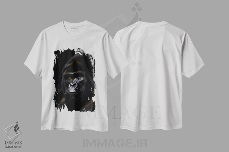 تیشرت طرح دار پرتره صورت گوریل روی پس زمینه سیاه، عکاسی ترکیبی اثر آدریان ویریو | immage.ir