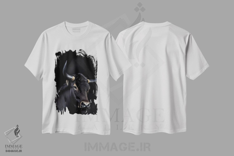 تیشرت طرح دار پرتره صورت گاو روی پس زمینه سیاه، عکاسی ترکیبی اثر آدریان ویریو | فروشگاه ایماژ