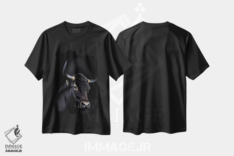 تیشرت طرح دار پرتره صورت گاو روی پس زمینه سیاه، عکاسی ترکیبی اثر آدریان ویریو | immage.ir