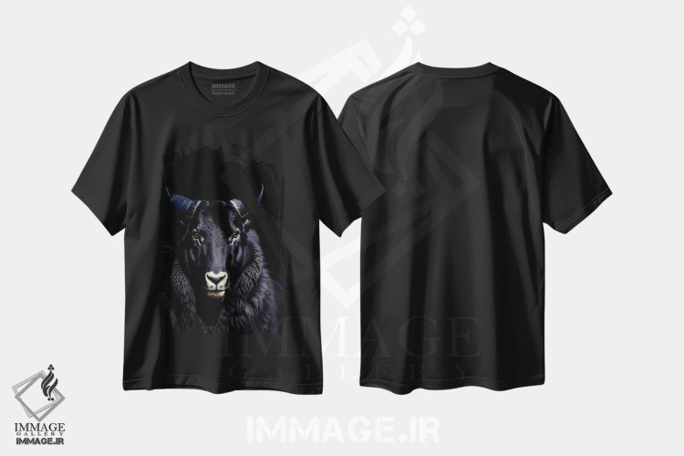تیشرت طرح دار قوچ با شاخ های بزرگ روی پس زمینه سیاه، عکاسی ترکیبی اثر آدریان ویریو | immage.ir