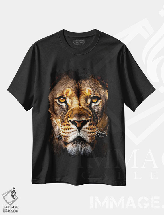 تیشرت طرح دار Animal II,پرتره صورت شیر به صورت جداشده، عکاسی ترکیبی اثر آدریان ویریو | فروشگاه ایماژ