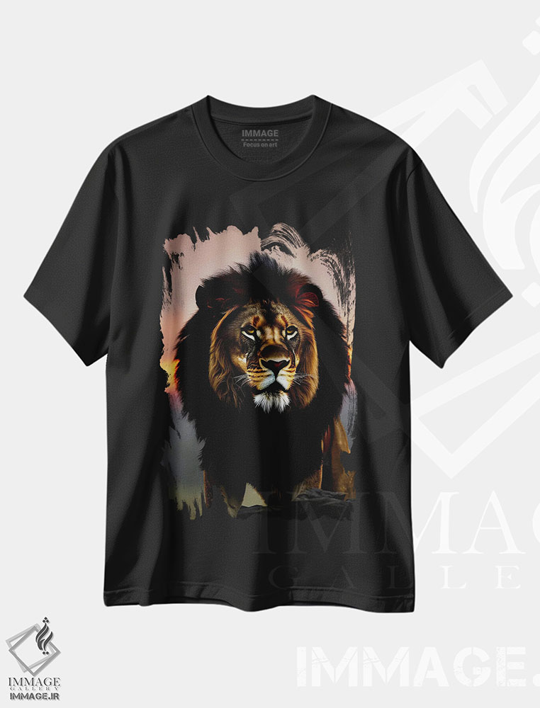 تیشرت طرح دار Animal,پرتره شیر در غروب خورشید، عکاسی ترکیبی اثر آدریان ویریو | immage.ir