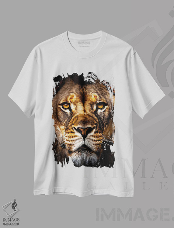 تیشرت طرح دار Animal II,پرتره صورت شیر به صورت جداشده، عکاسی ترکیبی اثر آدریان ویریو | immage.ir