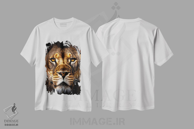 تیشرت طرح دار Animal II,پرتره صورت شیر به صورت جداشده، عکاسی ترکیبی اثر آدریان ویریو | immage.ir