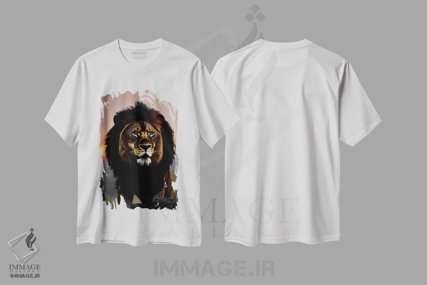 تیشرت طرح دار Animal,پرتره شیر در غروب خورشید، عکاسی ترکیبی اثر آدریان ویریو | فروشگاه ایماژ