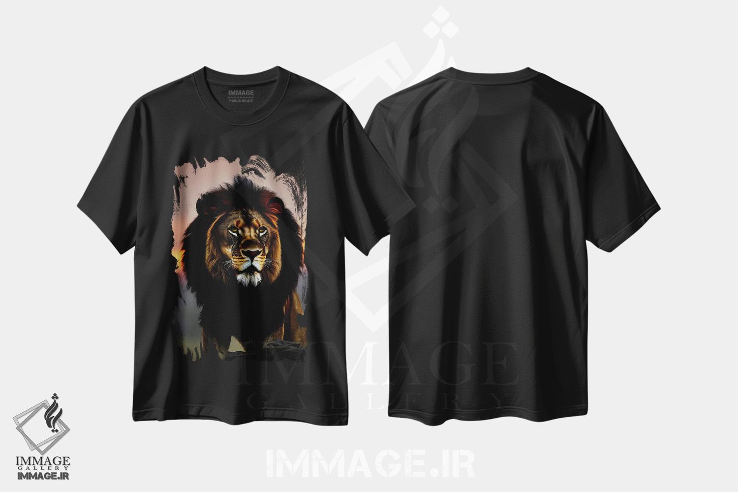 تیشرت طرح دار Animal,پرتره شیر در غروب خورشید، عکاسی ترکیبی اثر آدریان ویریو | immage.ir