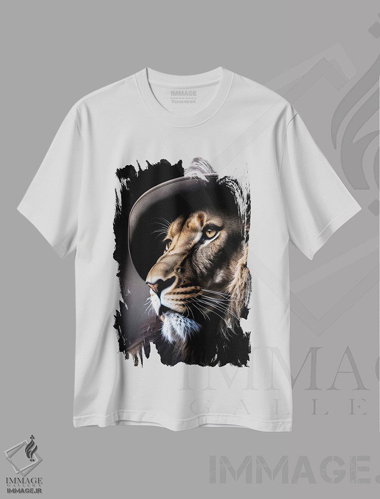 تیشرت طرح دار Lion's Head,شیر با کلاه، سر شیر، عکاسی ترکیبی اثر آدریان ویریو | immage.ir