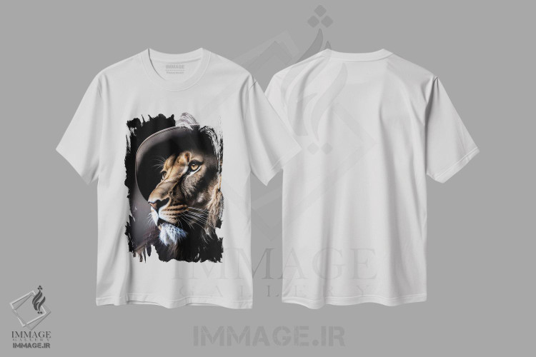 تیشرت طرح دار Lion's Head,شیر با کلاه، سر شیر، عکاسی ترکیبی اثر آدریان ویریو | immage.ir