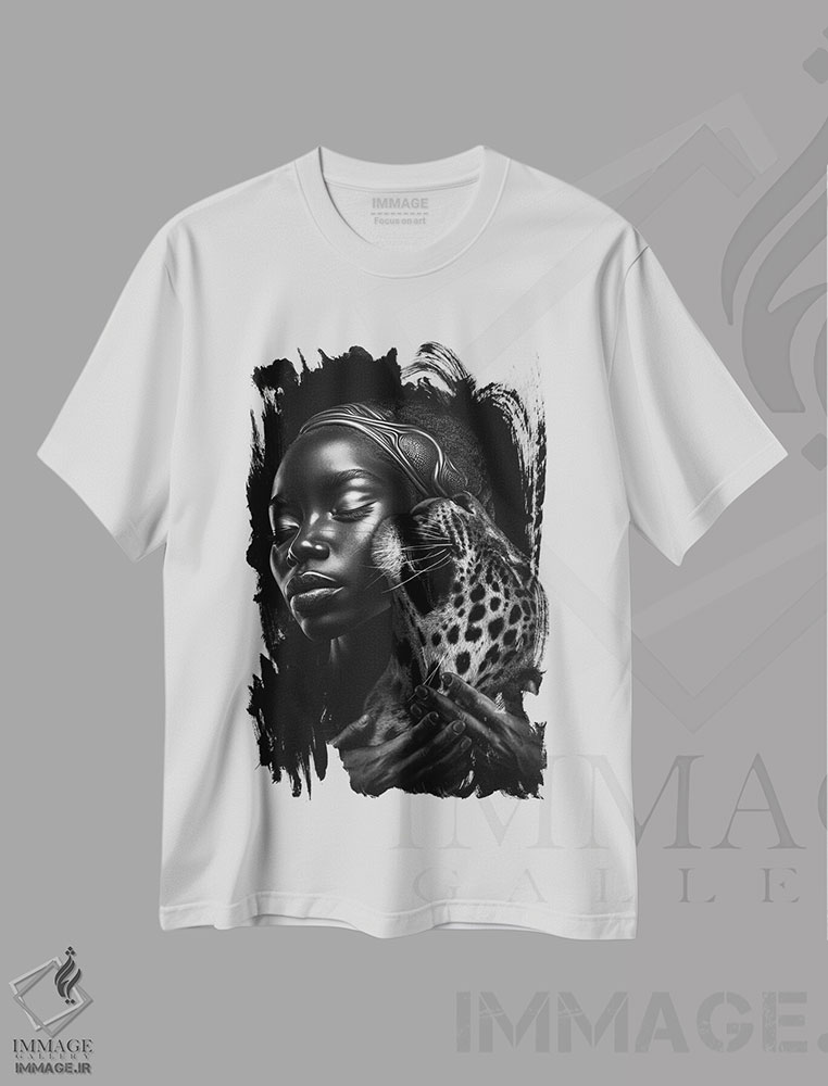 تیشرت طرح دار زن سیاه پوست و پلنگ، هنر آمریکایی آفریقایی تبار اثر آدریان ویریو | immage.ir