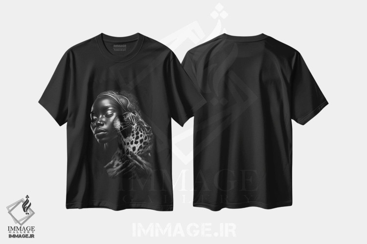 تیشرت طرح دار زن سیاه پوست و پلنگ، هنر آمریکایی آفریقایی تبار اثر آدریان ویریو | فروشگاه ایماژ
