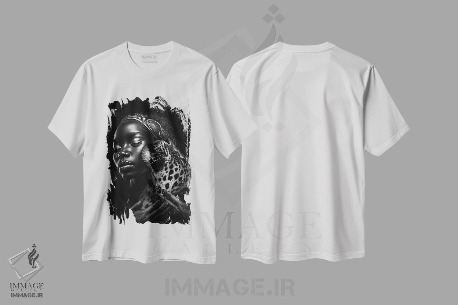تیشرت طرح دار زن سیاه پوست و پلنگ، هنر آمریکایی آفریقایی تبار اثر آدریان ویریو | immage.ir