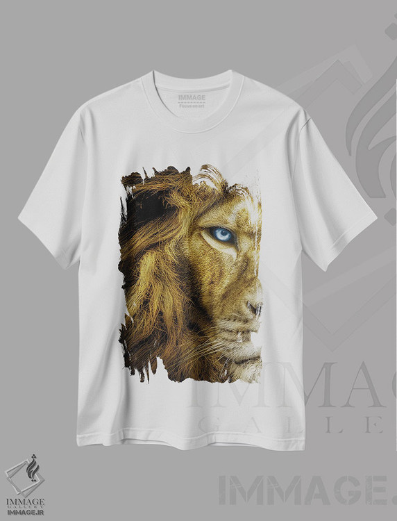 تیشرت طرح دار شیر با چشم های آبی، نیم رخ صورت، مدیوم اثر آدریان ویریو | immage.ir