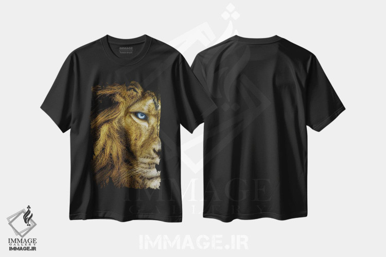 تیشرت طرح دار شیر با چشم های آبی، نیم رخ صورت، مدیوم اثر آدریان ویریو | فروشگاه ایماژ