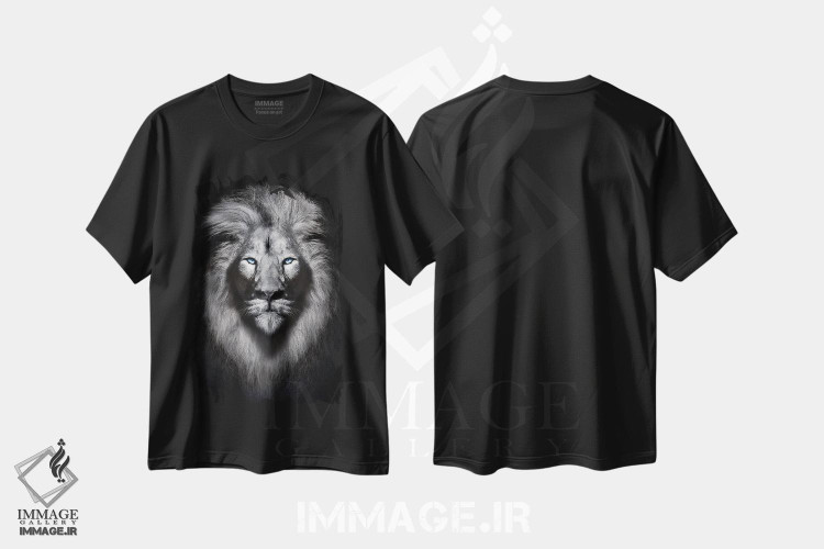 تیشرت طرح دار پرتره شیر سفید با چشم های آبی، عکاسی سیاه و سفید اثر آدریان ویریو | فروشگاه ایماژ