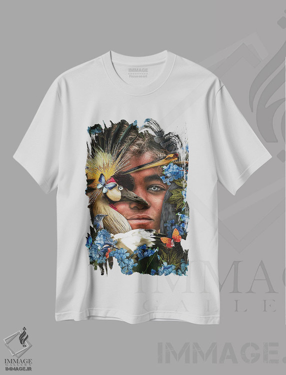 تیشرت طرح دار دختر با چشم های آبی در طبیعت، عکاسی ترکیبی اثر آدریان ویریو | immage.ir