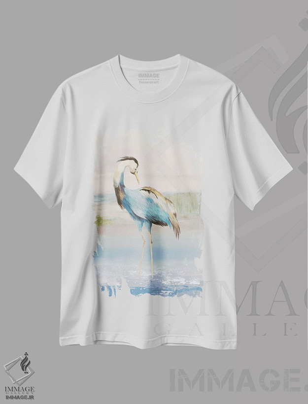تیشرت طرح دار حواصیل در ساحل I، تزئینی اثر ایمی ویلسون | فروشگاه ایماژ