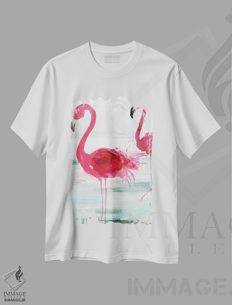 تیشرت طرح دار فلامینگوهای ساحلی، تزئینی اثر ایمی ویلسون | فروشگاه ایماژ