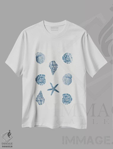 تیشرت طرح دار صدف های نیلی، دکور معاصر اثر ایمی ویلسون | فروشگاه ایماژ
