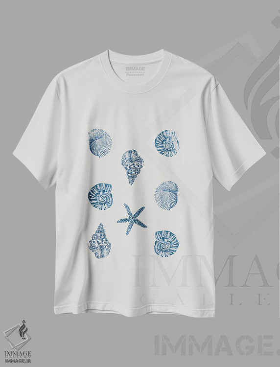 تیشرت طرح دار صدف های نیلی، دکور معاصر اثر ایمی ویلسون | فروشگاه ایماژ