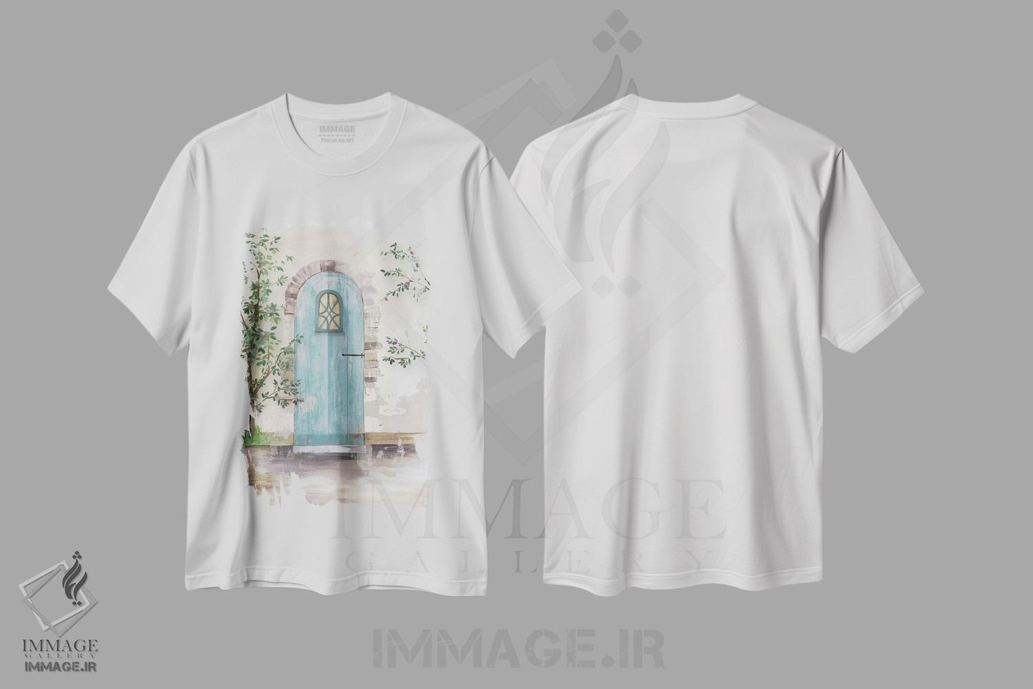 تیشرت طرح دار در طاقی با درخت زیتون، دکور معاصر اثر ایمی ویلسون | فروشگاه ایماژ