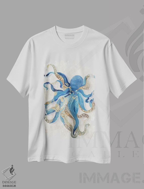 تیشرت طرح دار هشت پای آبی، دکور ساحلی اثر ایمی ویلسون | فروشگاه ایماژ
