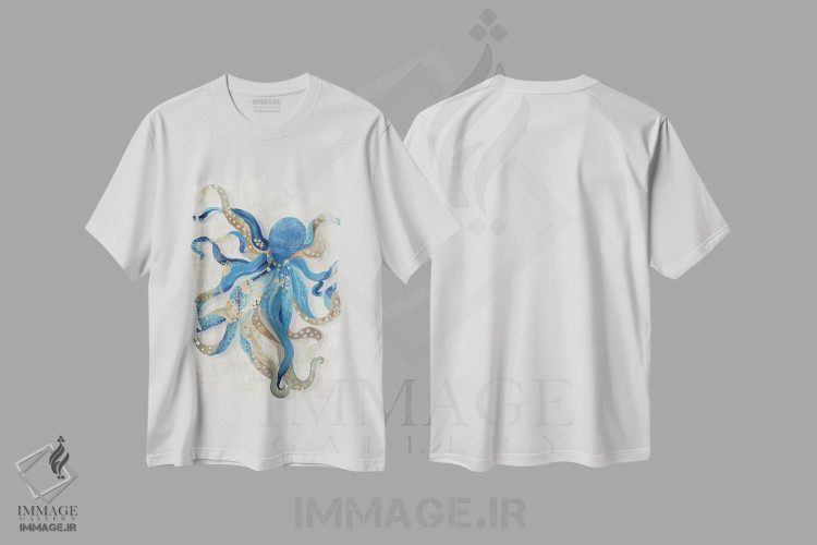 تیشرت طرح دار هشت پای آبی، دکور ساحلی اثر ایمی ویلسون | فروشگاه ایماژ