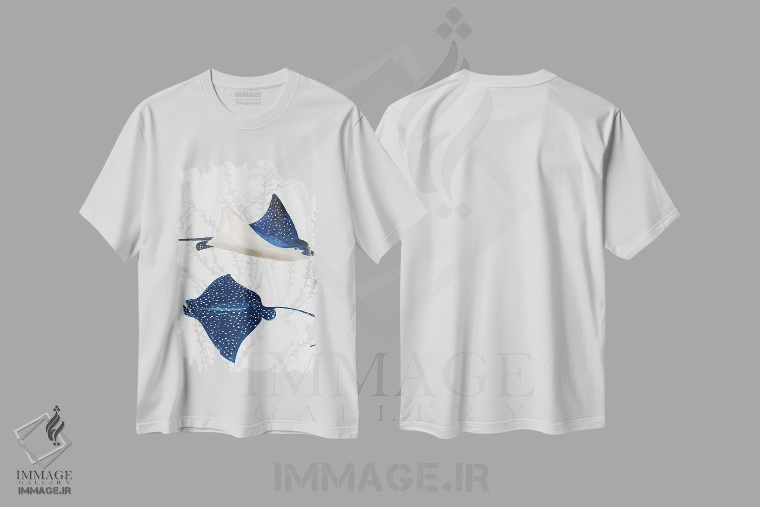 تیشرت طرح دار رِی ماهی آبی II، دکور ساحلی اثر ایمی ویلسون | فروشگاه ایماژ