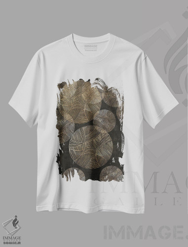 تیشرت طرح دار دایره های طلایی، آبستره اثر ایمی ویلسون | فروشگاه ایماژ