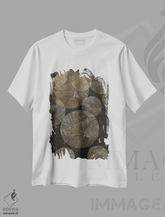 تیشرت طرح دار دایره های طلایی، آبستره اثر ایمی ویلسون | فروشگاه ایماژ