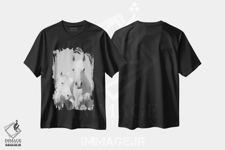 تیشرت طرح دار اسب های عربی، عکاسی سیاه و سفید اثر اندرو لِوِر | فروشگاه ایماژ