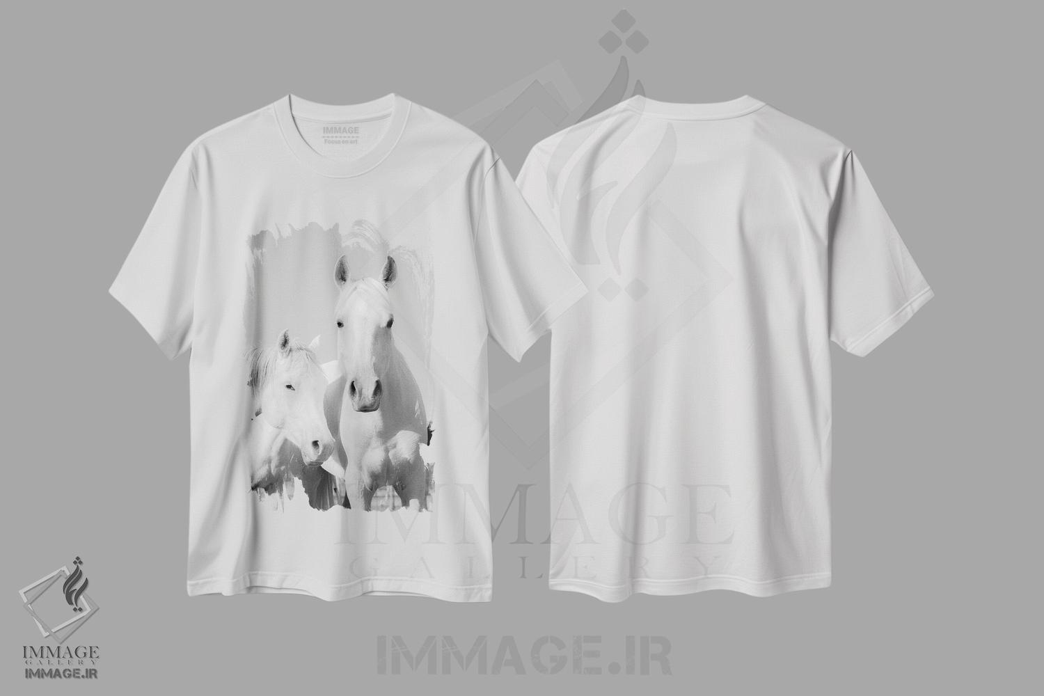 تیشرت طرح دار اسب های عربی، عکاسی سیاه و سفید اثر اندرو لِوِر | immage.ir