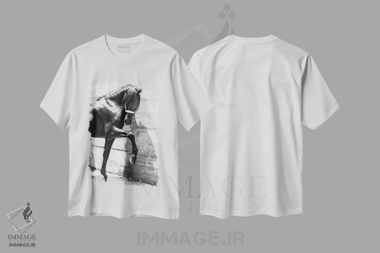 تیشرت طرح دار اسب اندلسی سیاه، عکاسی سیاه و سفید اثر اندرو لِوِر | فروشگاه ایماژ