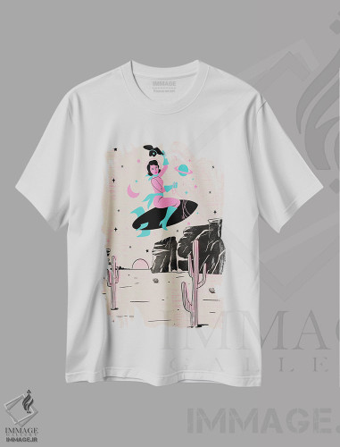 تیشرت طرح دار کابوی دختر فضایی، تزئینی اثر اروویند پرینتس | فروشگاه ایماژ