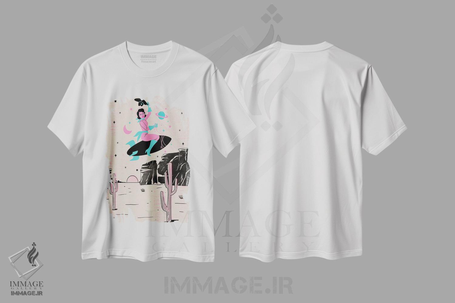 تیشرت طرح دار کابوی دختر فضایی، تزئینی اثر اروویند پرینتس | فروشگاه ایماژ