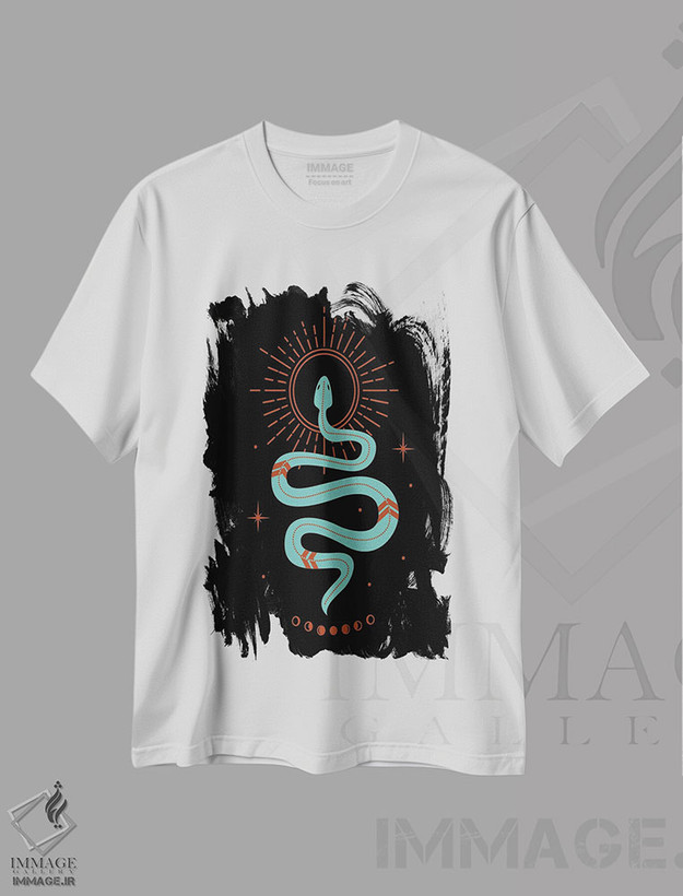 تیشرت طرح دار مار فیروزه ای، تزئینی اثر اروویند پرینتس | فروشگاه ایماژ