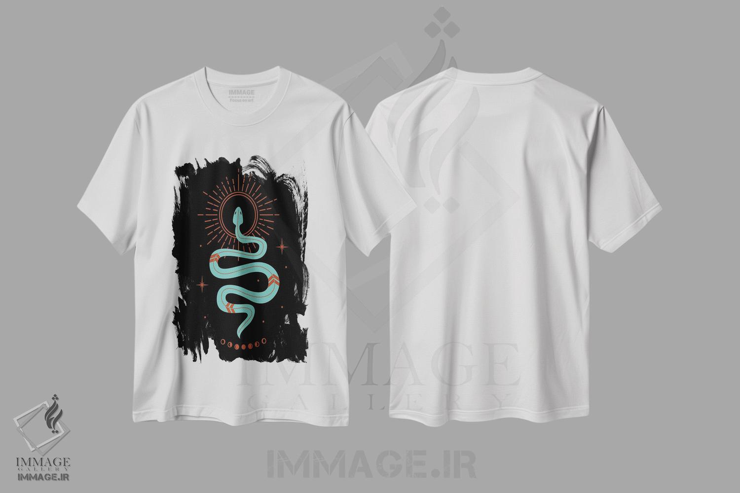 تیشرت طرح دار مار فیروزه ای، تزئینی اثر اروویند پرینتس | فروشگاه ایماژ